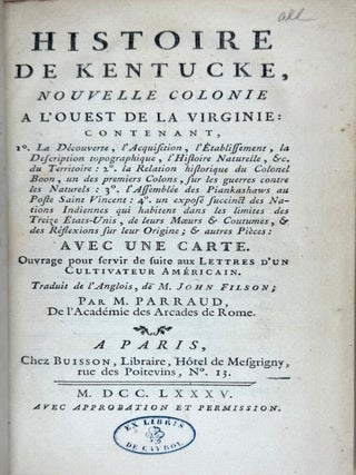 Histoire de Kentucke, Nouvelle Colonie a l'Ouest de la Virginie. John FILSON.