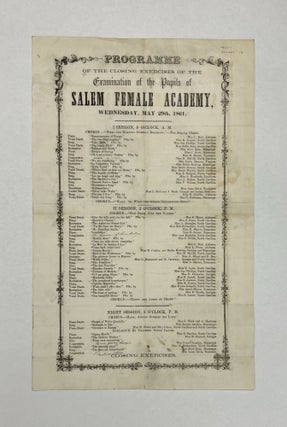 Item #76416 Programme of the Closing Exercises of the Examination of the Pupils. SALEM FEMALE...