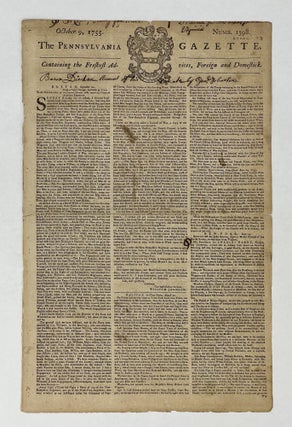 Pennsylvania Gazette. October 9, 1755. Numb. 1398