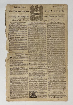Pennsylvania Gazette. July 10, 1760. Numb. 1646
