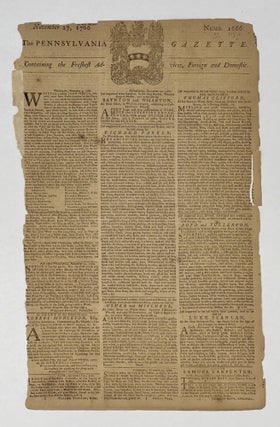 Item #81705 Pennsylvania Gazette. November 27, 1760. Numb. 1666. Benjamin FRANKLIN